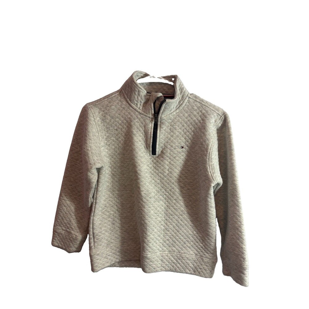 Tommy Hilfiger Boys Kids Beige Quilted 1/4 Zip Mock Neck Sweatshirt Size 10